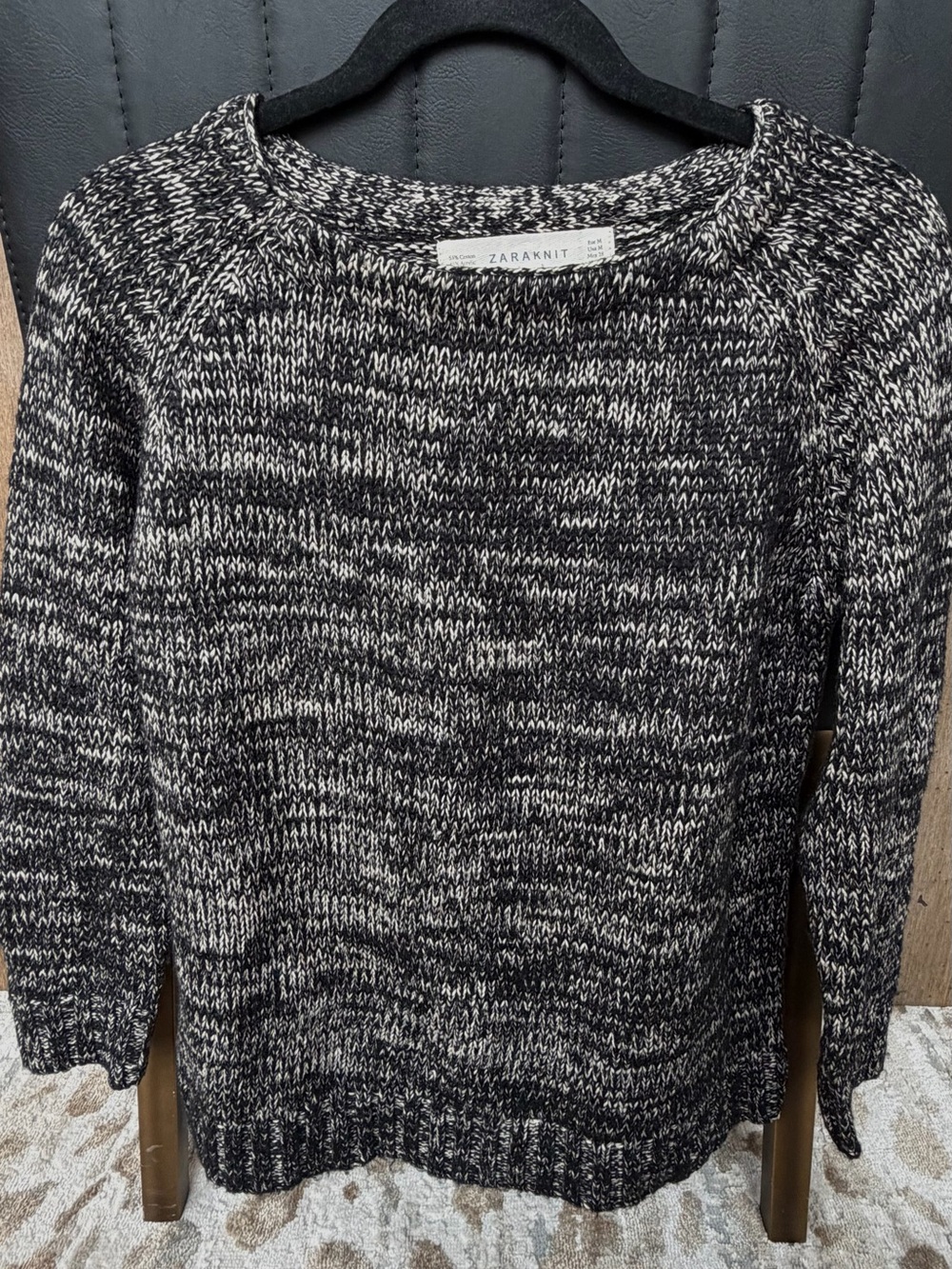 Zara Black & White Marled Crewneck Sweater